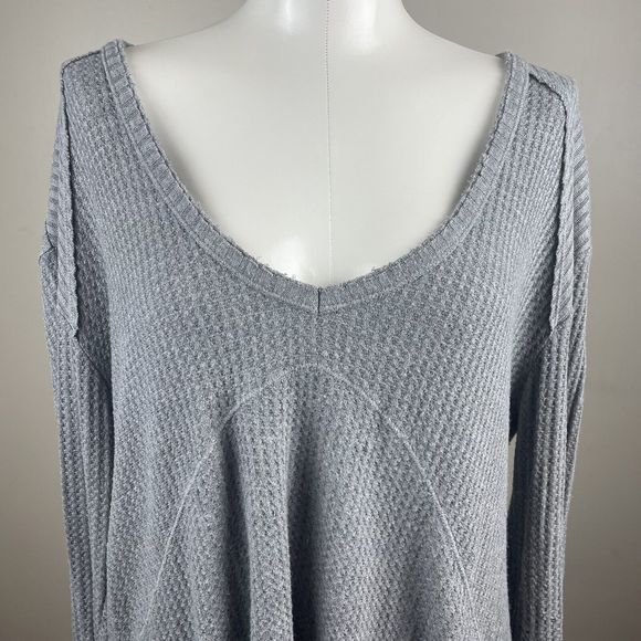 Free People Womens Ventura Oversized Top Tunic Small Gray Waffle Knit Distressed - Picture 2 of 10